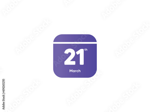 21th March calendar date month icon with gradient color, flat design style vector illustration