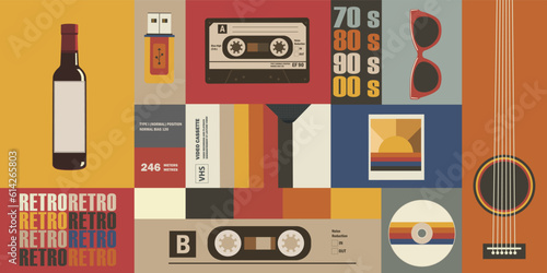 Various old-fashioned items on a retro background. Concept retro or vintage background.