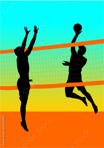 voleibol de playa, silueta, hombres