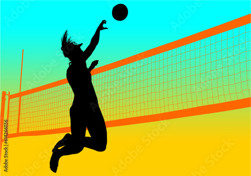voleibol de playa, silueta, mujer