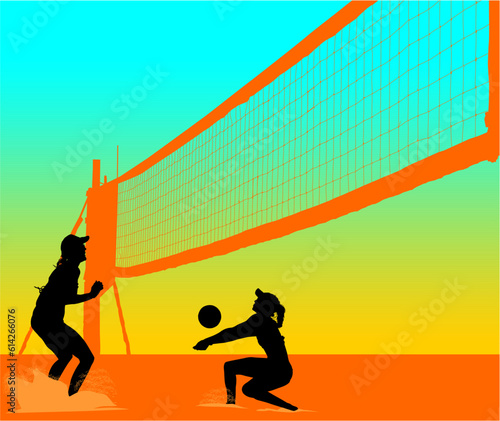 voleibol de playa, silueta, mujer
