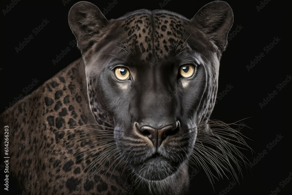 leopards close-up face with piercing yellow eyes. Generative AI