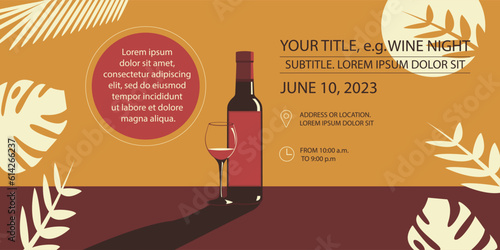 Banner or flyer with a bottle of wine and a glass of wine. Wine night or other event. Add your own text.