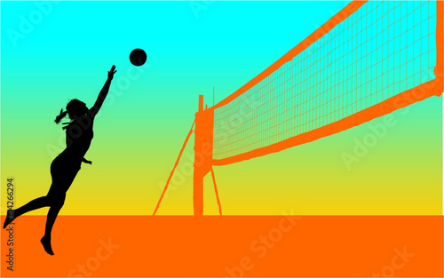 voleibol de playa, silueta, mujer