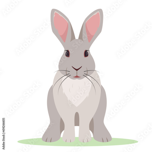 Grey rabbit sitting on grass. Wild or Farm animal or pet icon. Vector illustration isolated on white background.