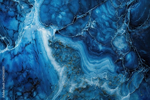 close-up view of a blue and white marbled pattern. Generative AI