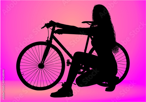 silueta, mujer, bici
