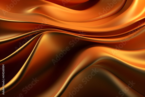 Abstract Background with 3D Wave Gold and Orange Gradient Silk Fabric Generative AI
