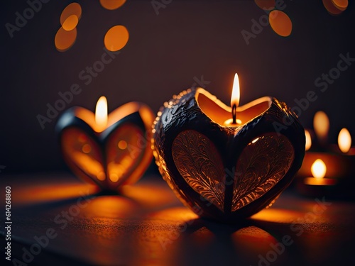 Heart candels shaped on a table. ai generative
