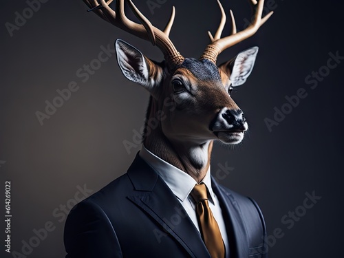 Portrait of a Deer dressed in an elegant business suit. ai generative © Igor