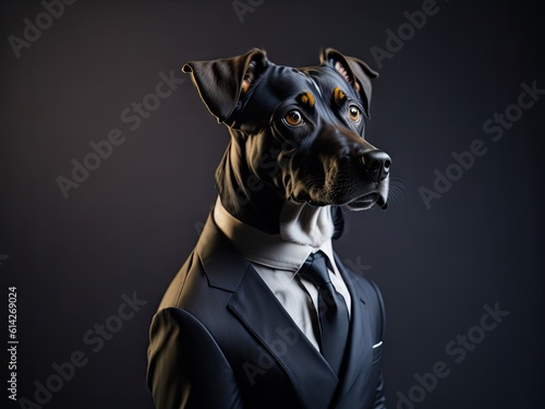 Portrait of a Dog dressed in an elegant business suit. ai generative