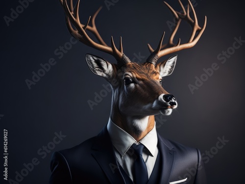 Portrait of a Deer dressed in an elegant business suit. ai generative
