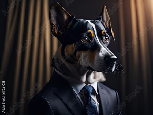 Portrait of a Dog dressed in an elegant business suit. ai generative