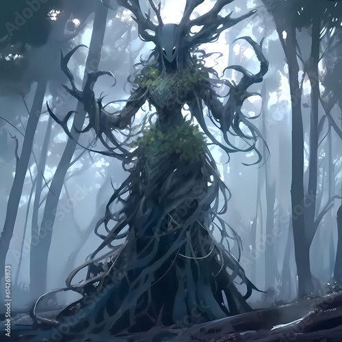 Leshy in the forest, with an appearance of a feminine person, fantasy