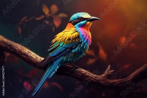 A colorful and vibrant bird perched on a tree branch © Saymor 2000