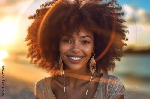 portrait african-american woman, beach, vacation, summer