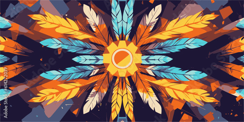 Native american heritage month, Indigenous Peoples' Day, International Day of the World's Indigenous Peoples or Native American Day. Vector banner. Background with a pattern of feathers.