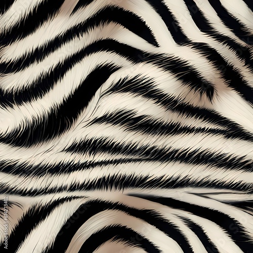 Illustration with Zebra Stripes: Textured Drawing, Horizontal Black and White Striped Fur