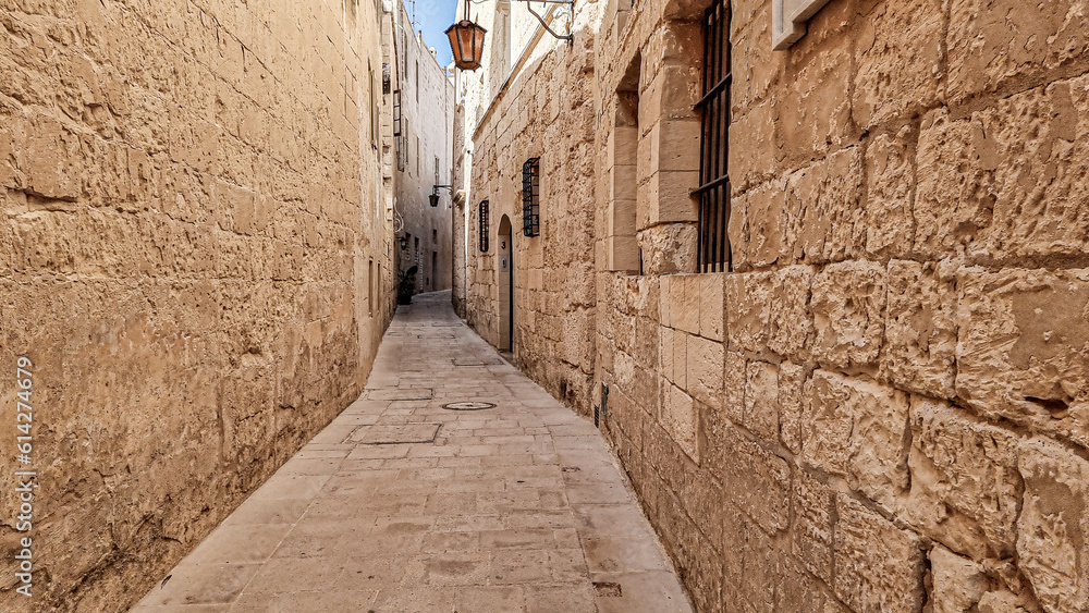 narrow street in old city of Medina, Mdina, Malta