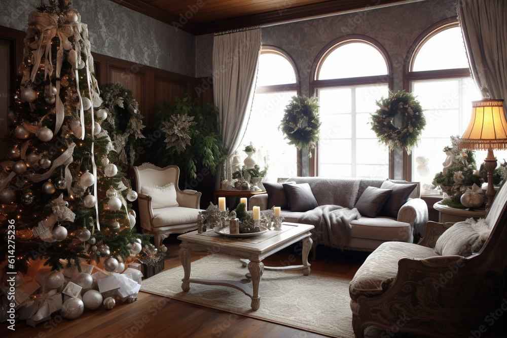 Generative ai. Christmas interior design decoration, living room