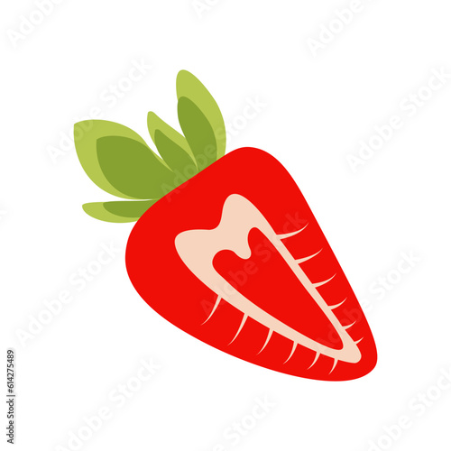 Abstract image of red strawberry with lettering in trendy hues. Sticker. Icon. Isolate. Vector. EPS