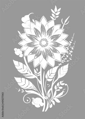 Wallpaper Mural white graphic contour drawing of a bouquet of flowers on a gray background, design Torontodigital.ca
