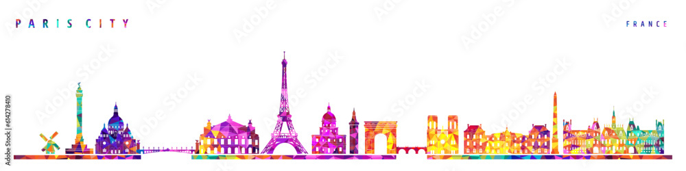Paris abstract city skyline landmarks. colorful vector silhouettes on white background