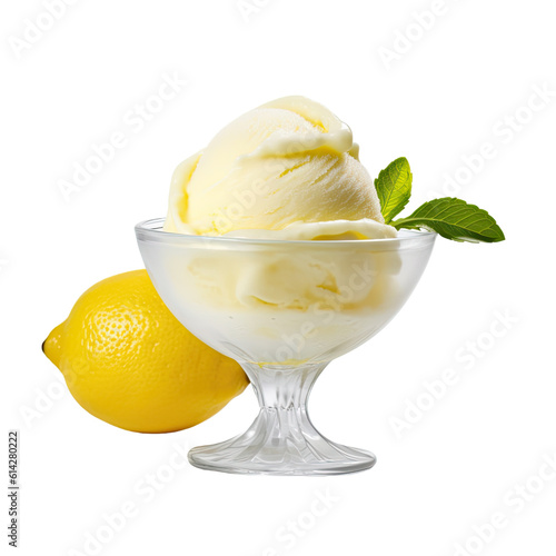 lemon sorbet isolated on a transparent background, generative ai photo