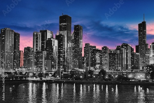 Chicago City at dusk. Contrasts of Buildings and skyline. © Michael