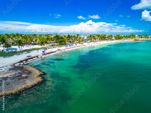 Sombrero Beach with palm trees on the Florida Keys, Marathon, Florida, USA.