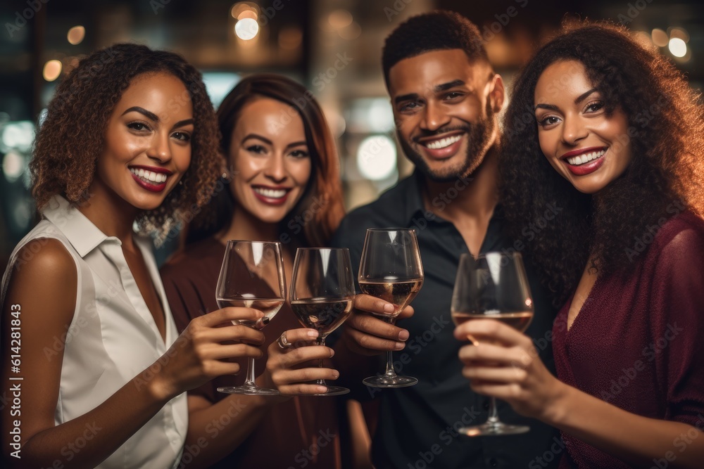 A group of friends as they toast and celebrate in a close - up shot. Generative AI A group of friends as they toast and celebrate in a close - up shot. Generative AI