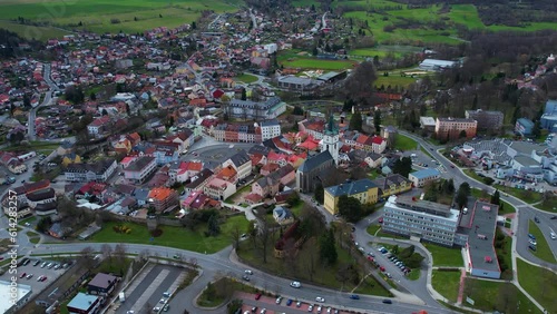 Aerial view around the old town center of the city Tachov in Czechia photo