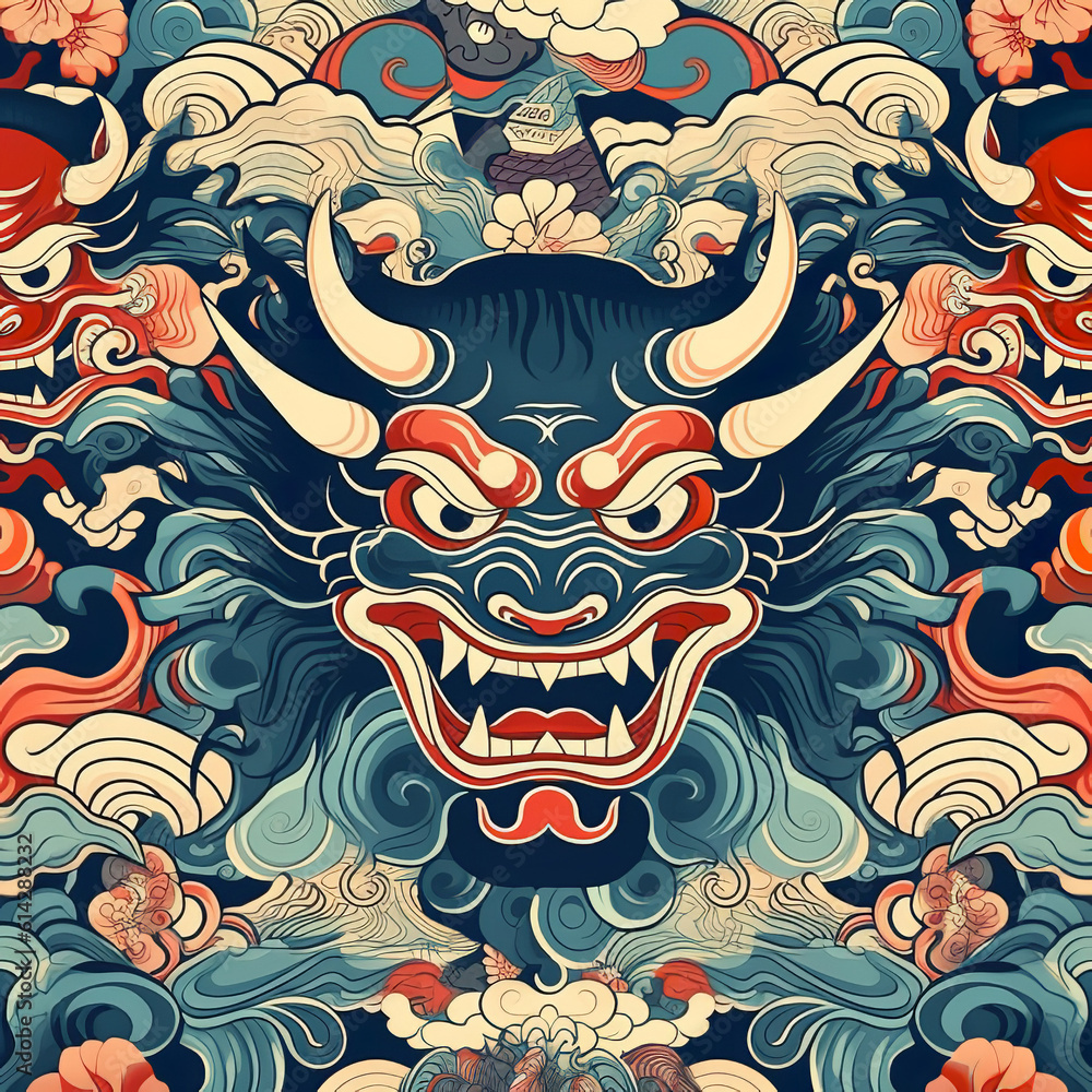 devil tattoo pattern and template Japanese style ai generated
