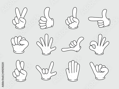illustration set of a hand symbol using gloves in cartoon style