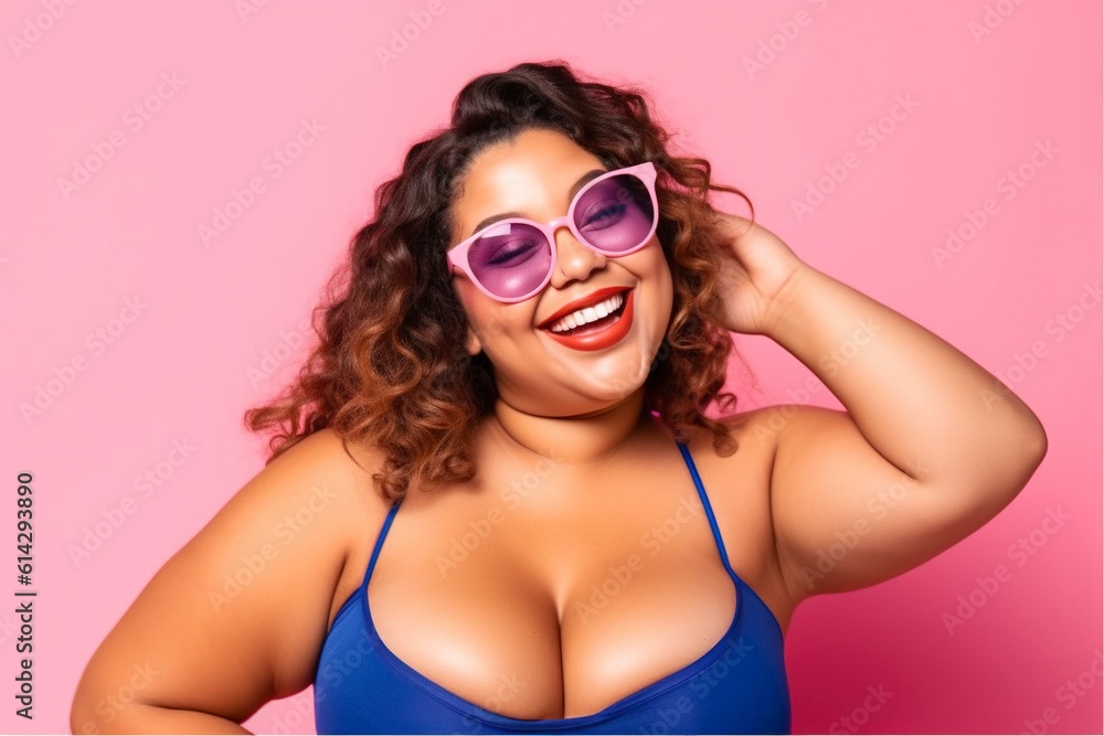 Celebrate body positivity with a confident and proud plus size model smiling at the camera. AI Generated. Celebrate body positivity with a confident and proud plus size model smiling at the camera. AI Generated.