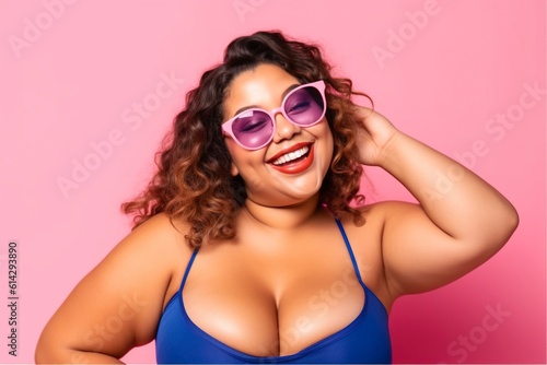 Celebrate body positivity with a confident and proud plus size model smiling at the camera. AI Generated.