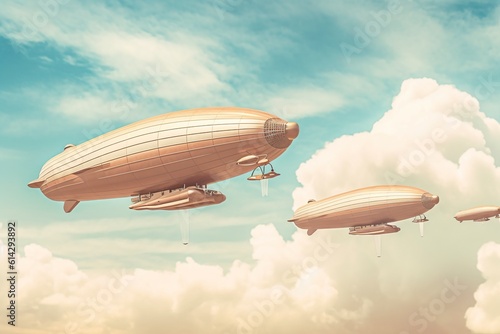 Conceptual design of future airships, zeppelins soaring through the air. Ai generated.