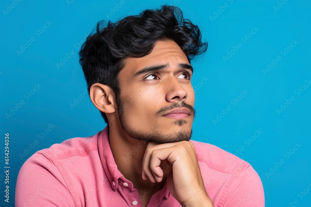 Portrait of a young man thinking quietly, in studio background. Ai generated. Portrait of a young man thinking quietly, in studio background. Ai generated.