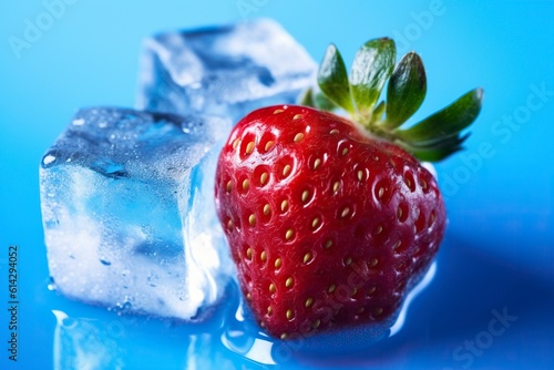 Strawberries and ice cubes  cold. Ai generated.