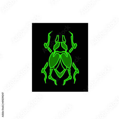 Glowing dragonfly or beetle logo, mascot and symbol with simple shape
