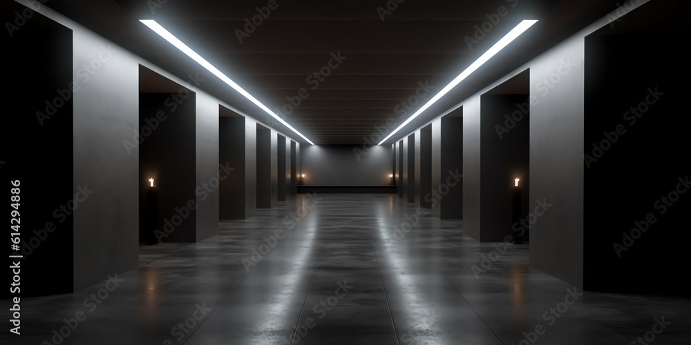 3d render. wallpaper and Illustration background Geometric figure in neon light against a dark tunnel. Laser glow 