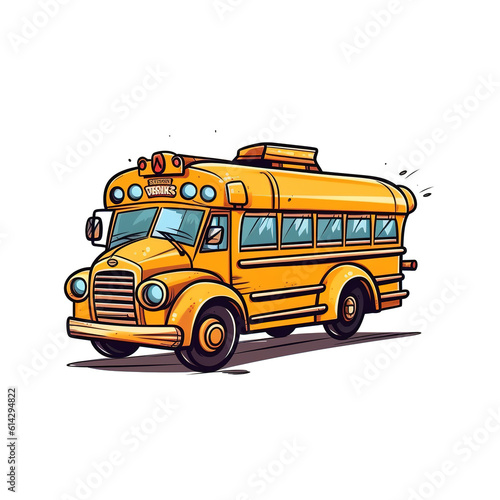 School bus cartoon colorful illustration isolated on white background. Digital illustration generative AI.