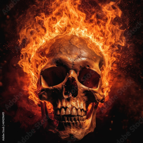 Leinwand Poster A human skull on fire