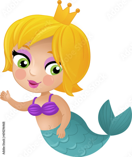 cartoon scene with mermaid princesss wimming near coral reef isolated illustration for kids photo