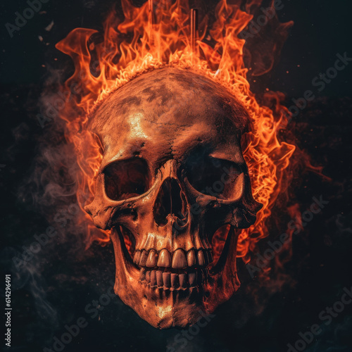 A human skull on fire