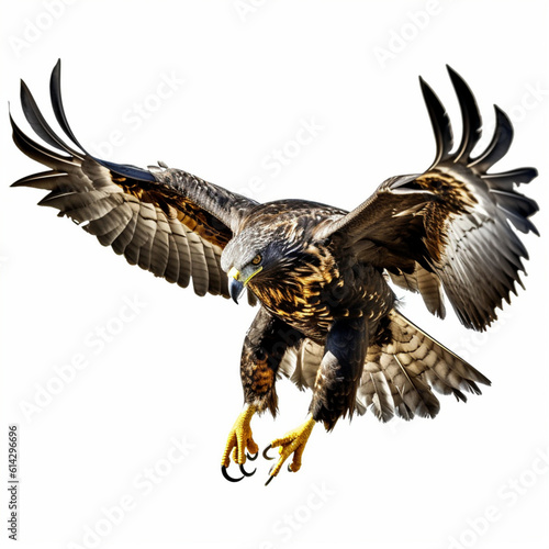 angry hawk made of black and gold in attack mode no background