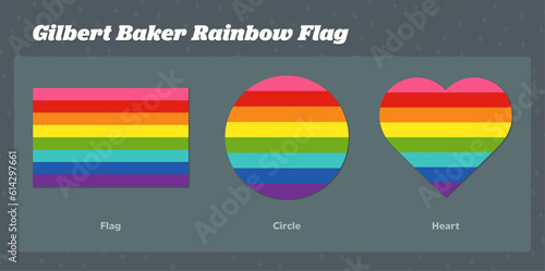 Gilbert Baker Rainbow Pride Flag Vector Graphics: Flag, Circle, Heart Shapes