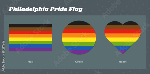 Philadelphia Rainbow Pride Flag Vector Graphics: Flag, Circle, Heart Shapes