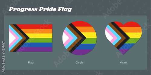 Progress Rainbow Pride Flag Vector Graphics: Flag, Circle, Heart Shapes