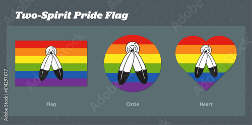 Two-Spirit Rainbow Pride Flag Vector Graphics: Flag, Circle, Heart Shapes photo